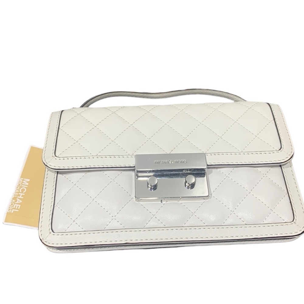 NWT MICHAEL Michael Kors SLOAN MESSENGER White and Silver Crossbody Bag